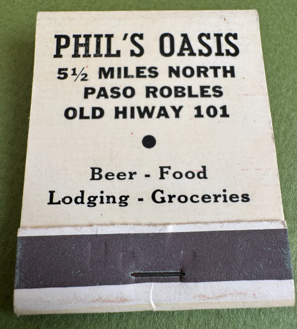 Phil's Oasis Paso Robles, CA Matchbook ~ Circa 1970 Vintage, Un*Struck, Nice Phil's Oasis Paso Robles, CA Matchbook ~ Circa 1970 Vintage, Un*Struck, Nice