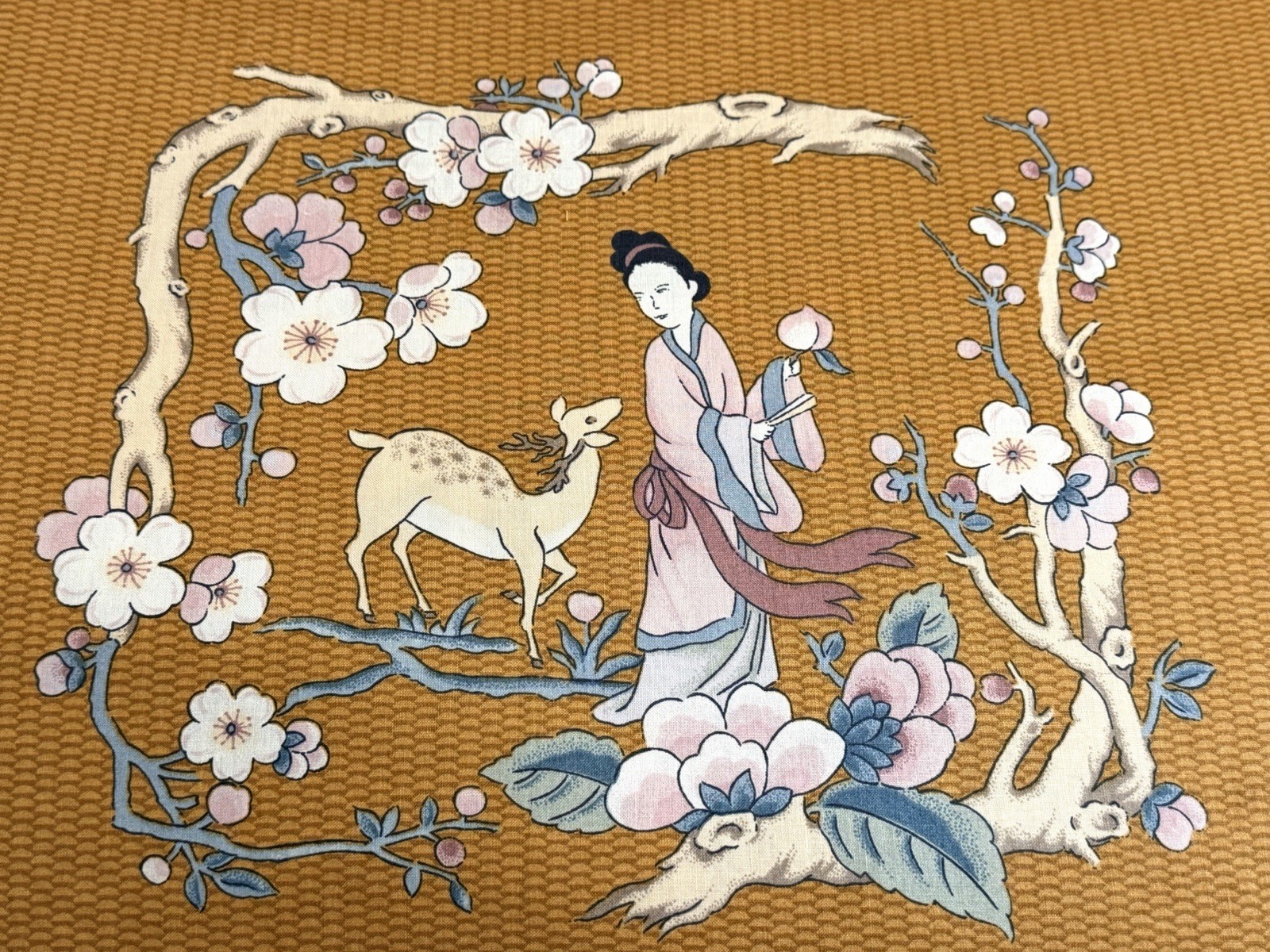 RARE Vntg Jay Yang Fabric Asian 8 Yards X 54”W Upholstery 70s-80s Chinoiserie