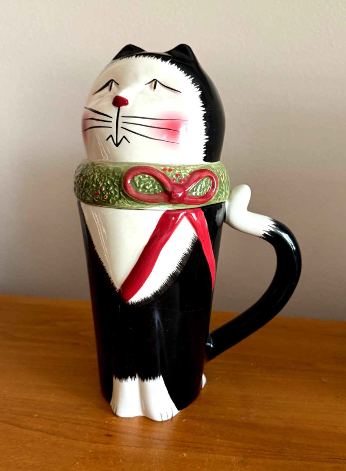 Vtg 2000 Oneida  Christmas Cat  Coffee Latte Mug Lid Cover  NWOB