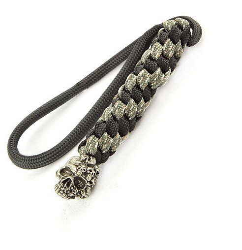 Schmuckatelli Co Mind Lanyard Black and Gray Braided Paracord Pewter Skull Bead
