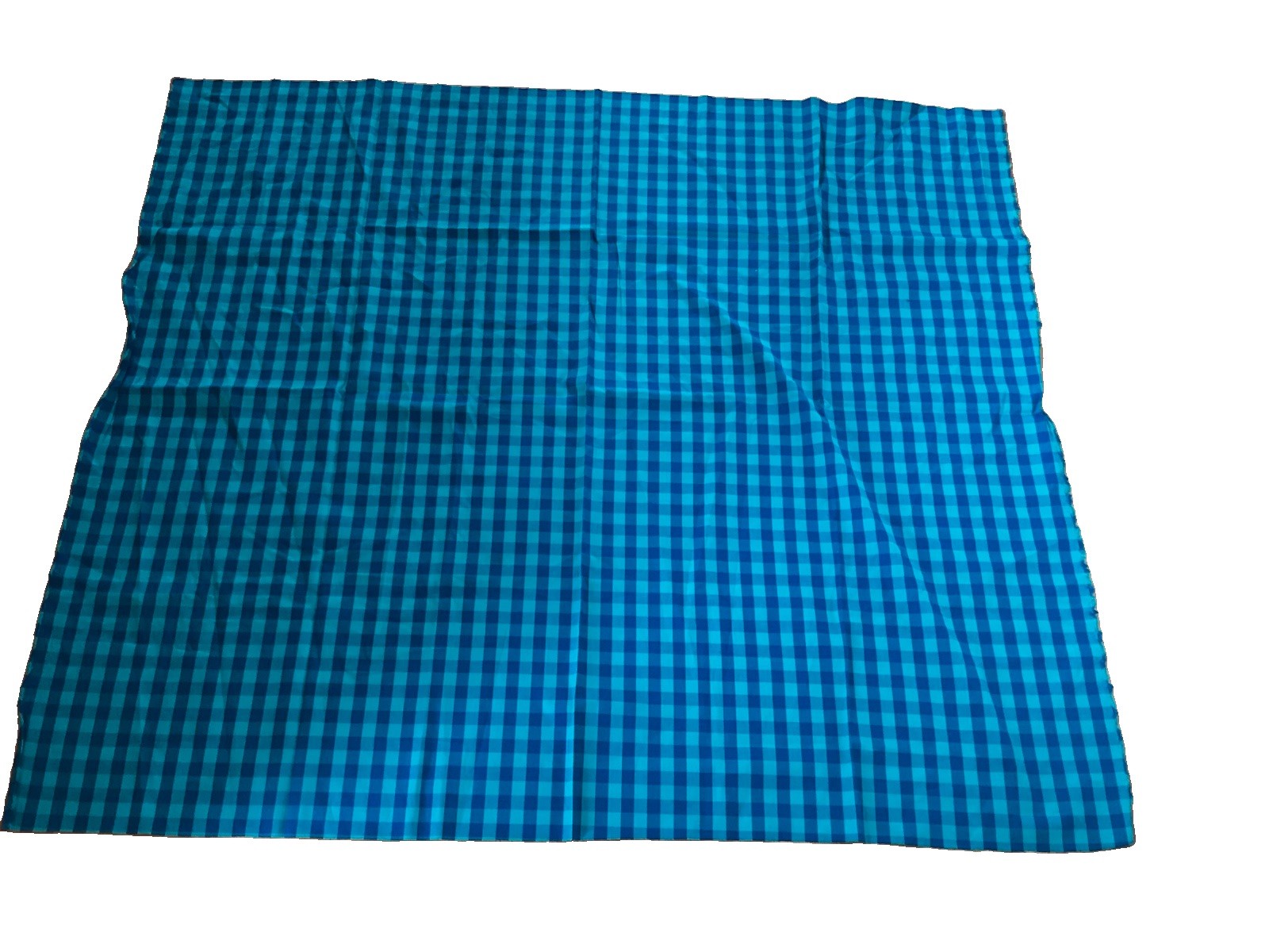Vintage Finely Woven Gingham Check Cotton Shirting Navy & Aqua 43” X 37”