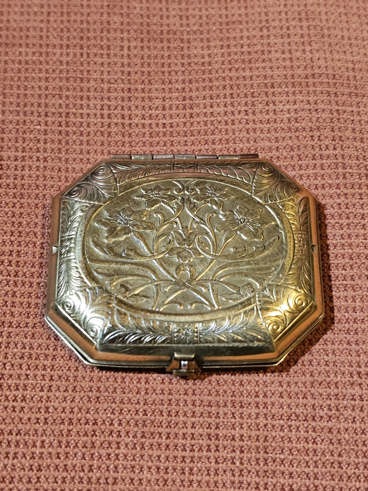 ANTIQUE 1930'S KARESS BOURJOIS ART NOUVEAU GOLD COMPACT W/MIRROR