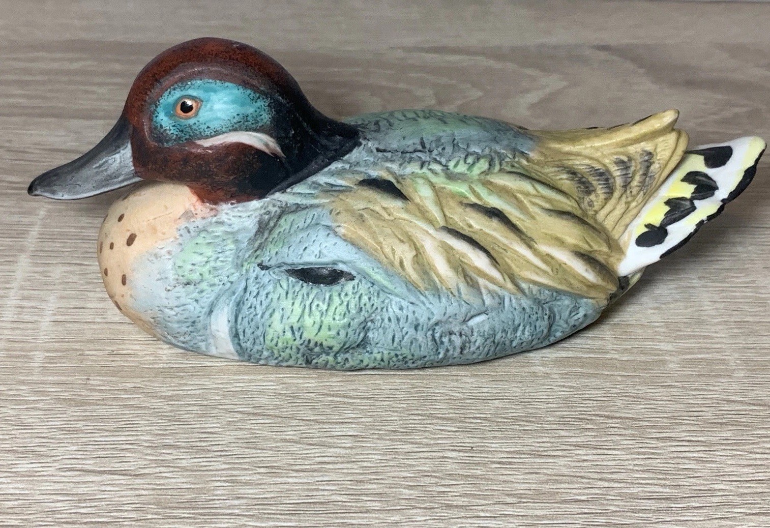 Vintage 1984 Ebeling Reuss Ceramic Duck Figure Decoy Winged Teal Drake Cabin 6”