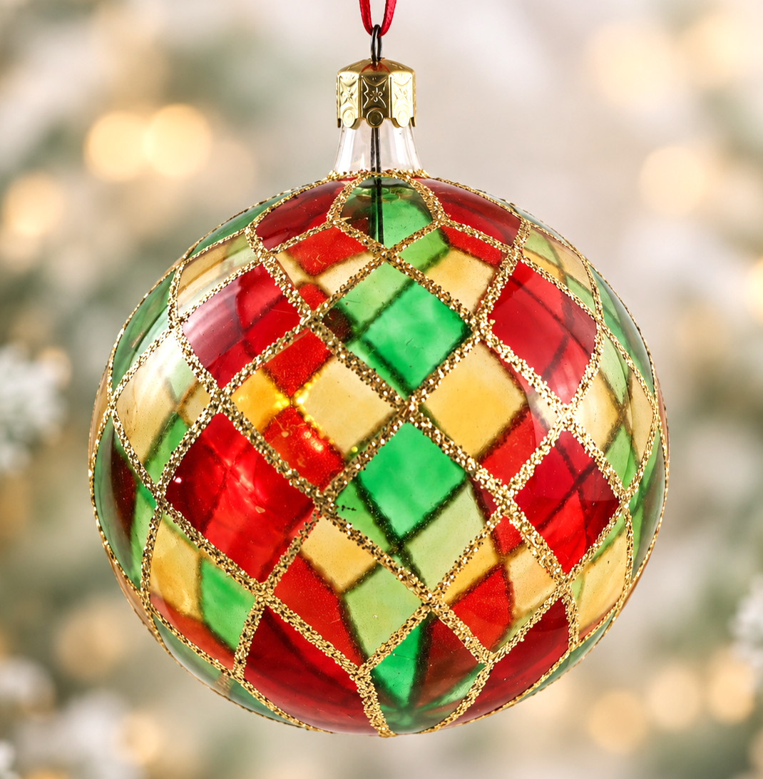 Christopher Radko Tiffany Bright Harlequin #92-161-0 Glass Ball Ornament vintage
