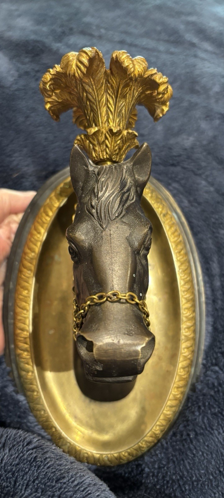 Neoclassical Style Bronze/brass Horse Head With Candle Cup brass Bridle Chain. Neoclassical Style Bronze/brass Horse Head With Candle Cup brass Bridle Chain.