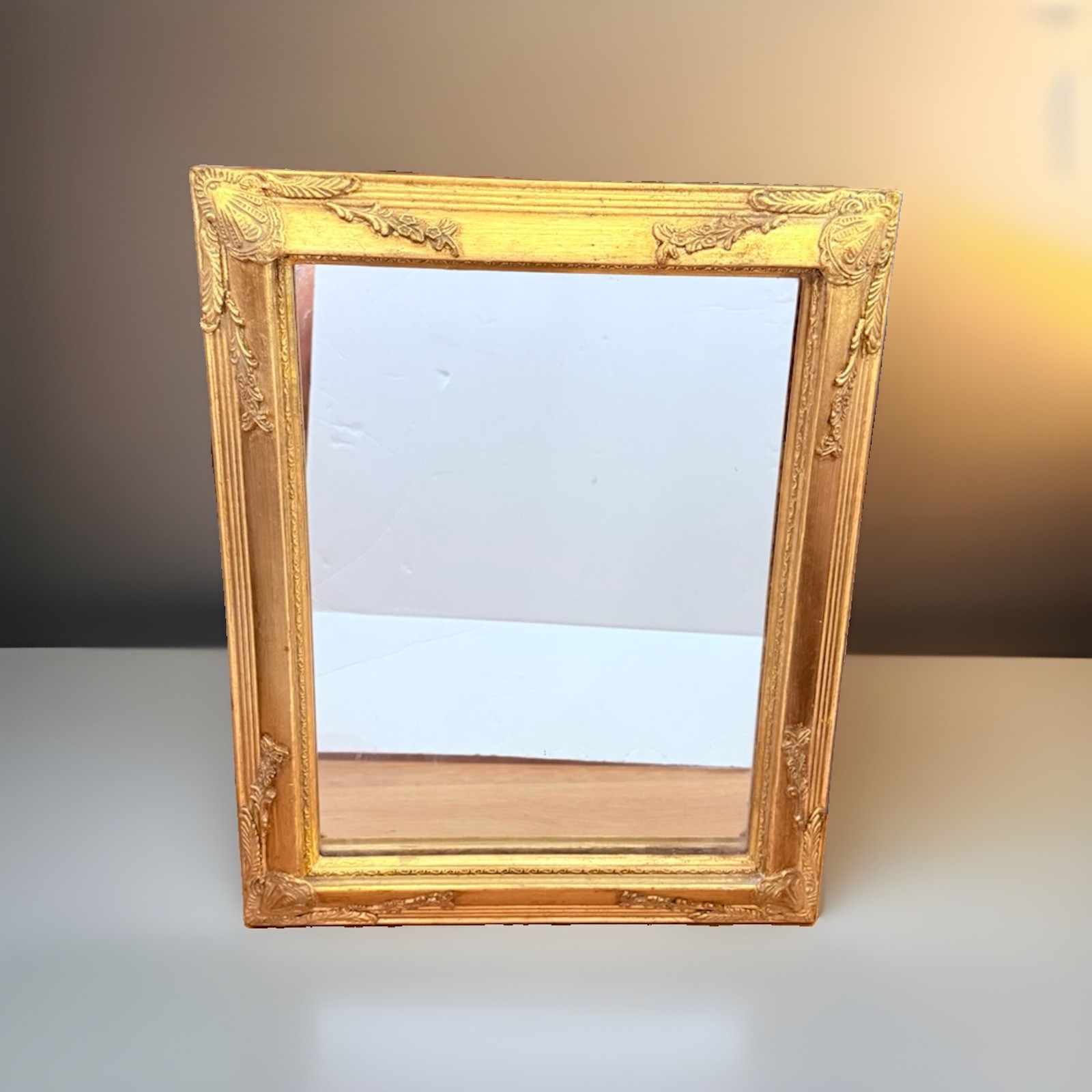 Vintage Gold Gild Wood Ornate Wall Mirror International Bazaar 19 x 15 Inches