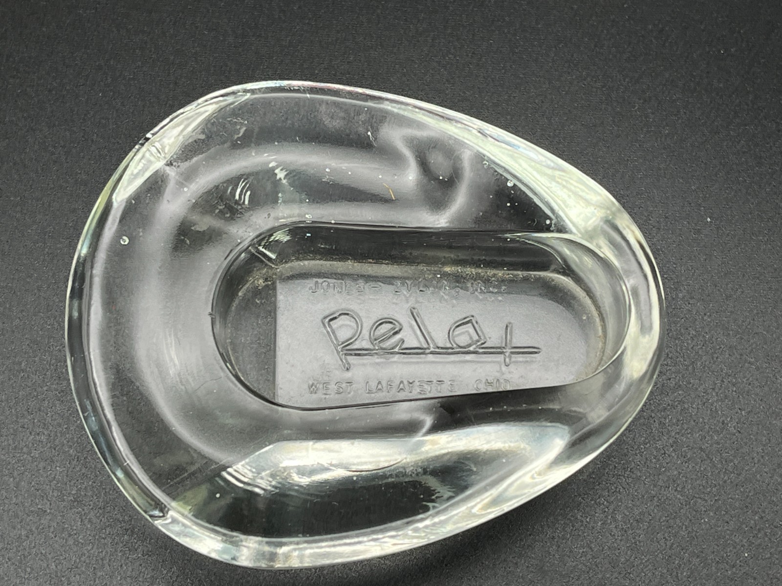 JONES ZYLON Advertising Relax Drug Bed Pan Glass Paper Weight Lafayette Ohio