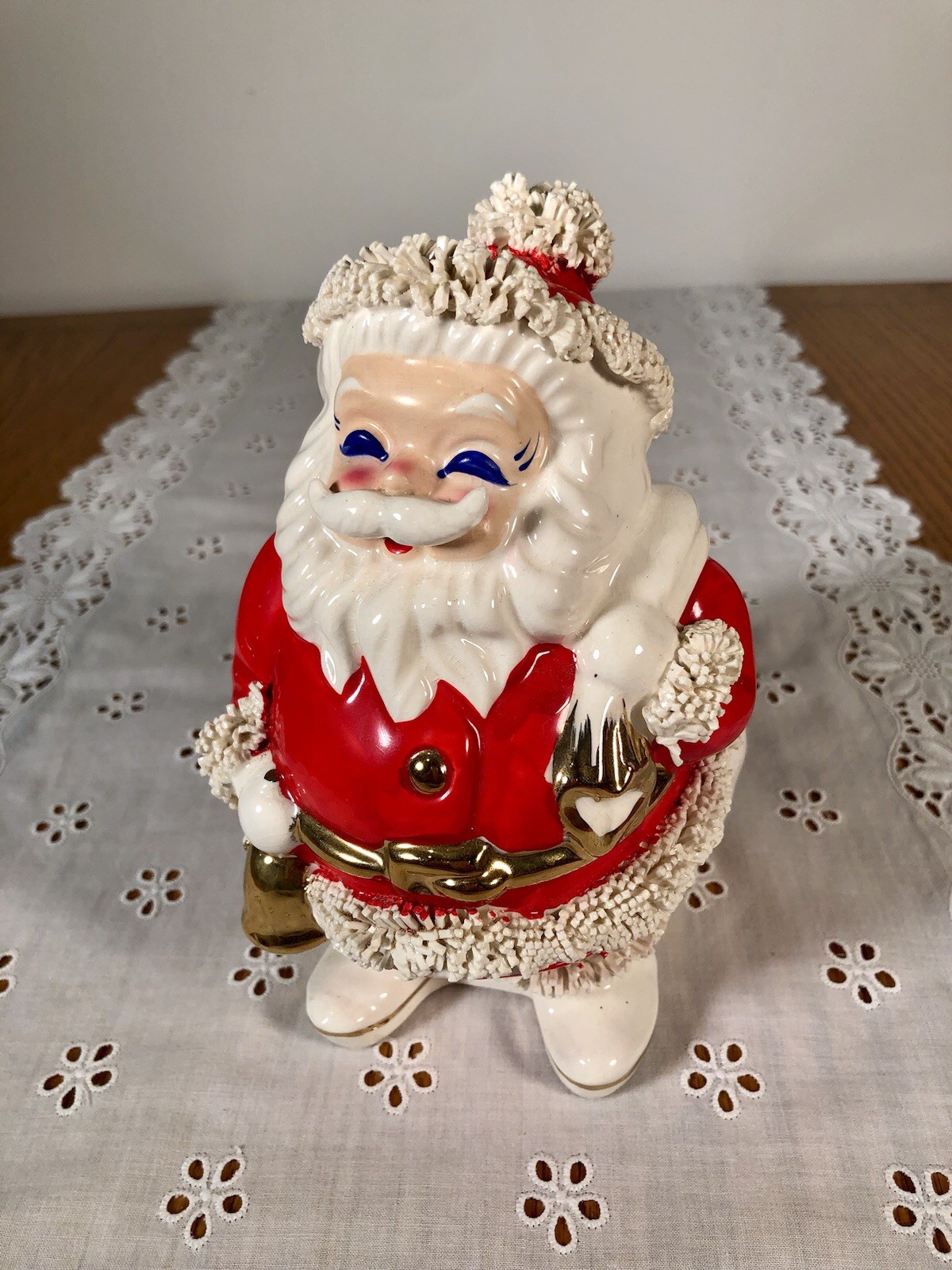 VTG 60s Santa Claus Programs Spaghetti Trim Ceramic Bank Christmas Decor Japan