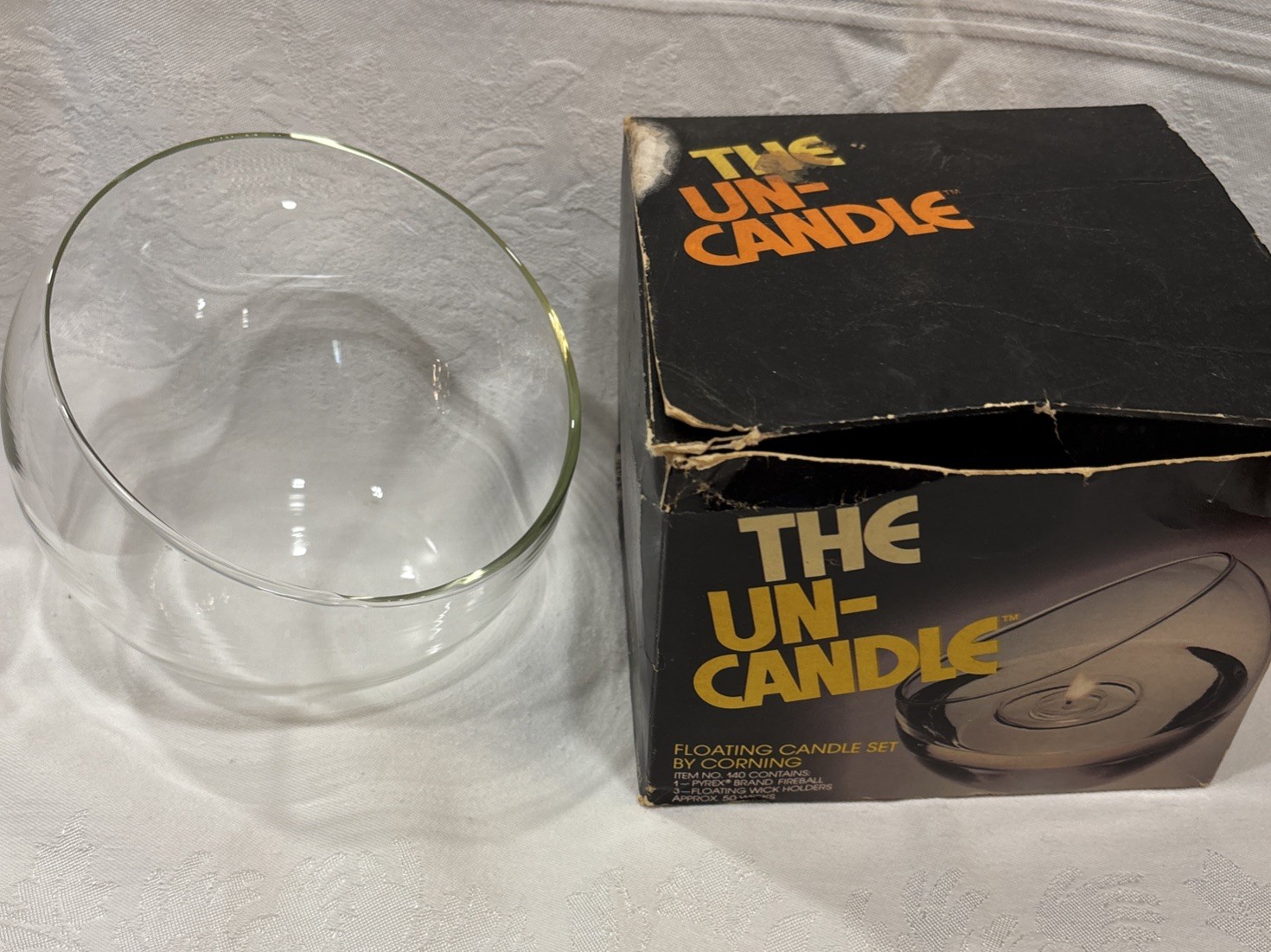 Vintage The Un-Candle Uncandle Set NO. 140 Corning Pyrex Glass Candle W/Box