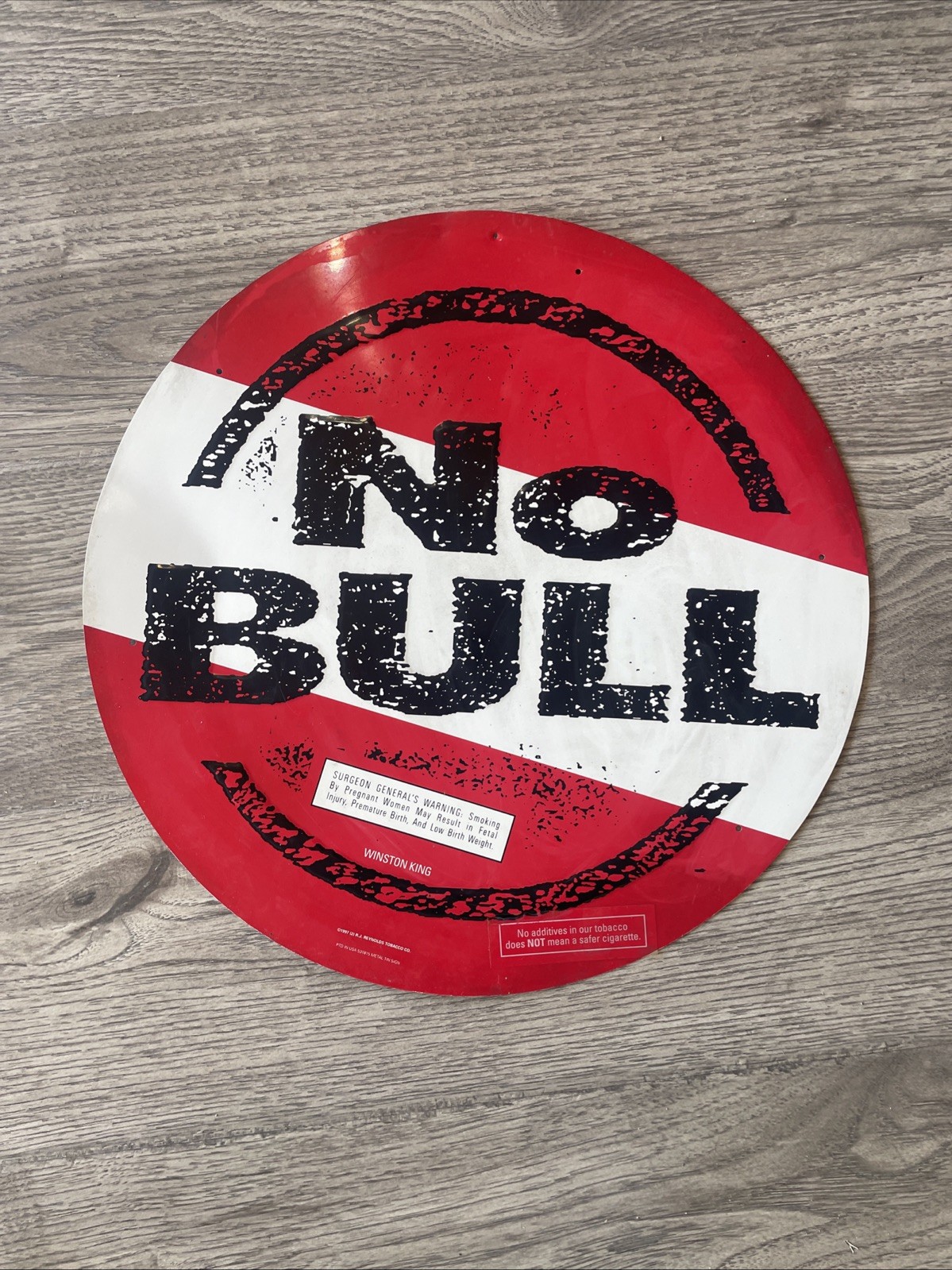 Vintage Winston Cigarettes No Bull Metal Tin Embossed Sign 1990s Vintage Winston Cigarettes No Bull Metal Tin Embossed Sign 1990s