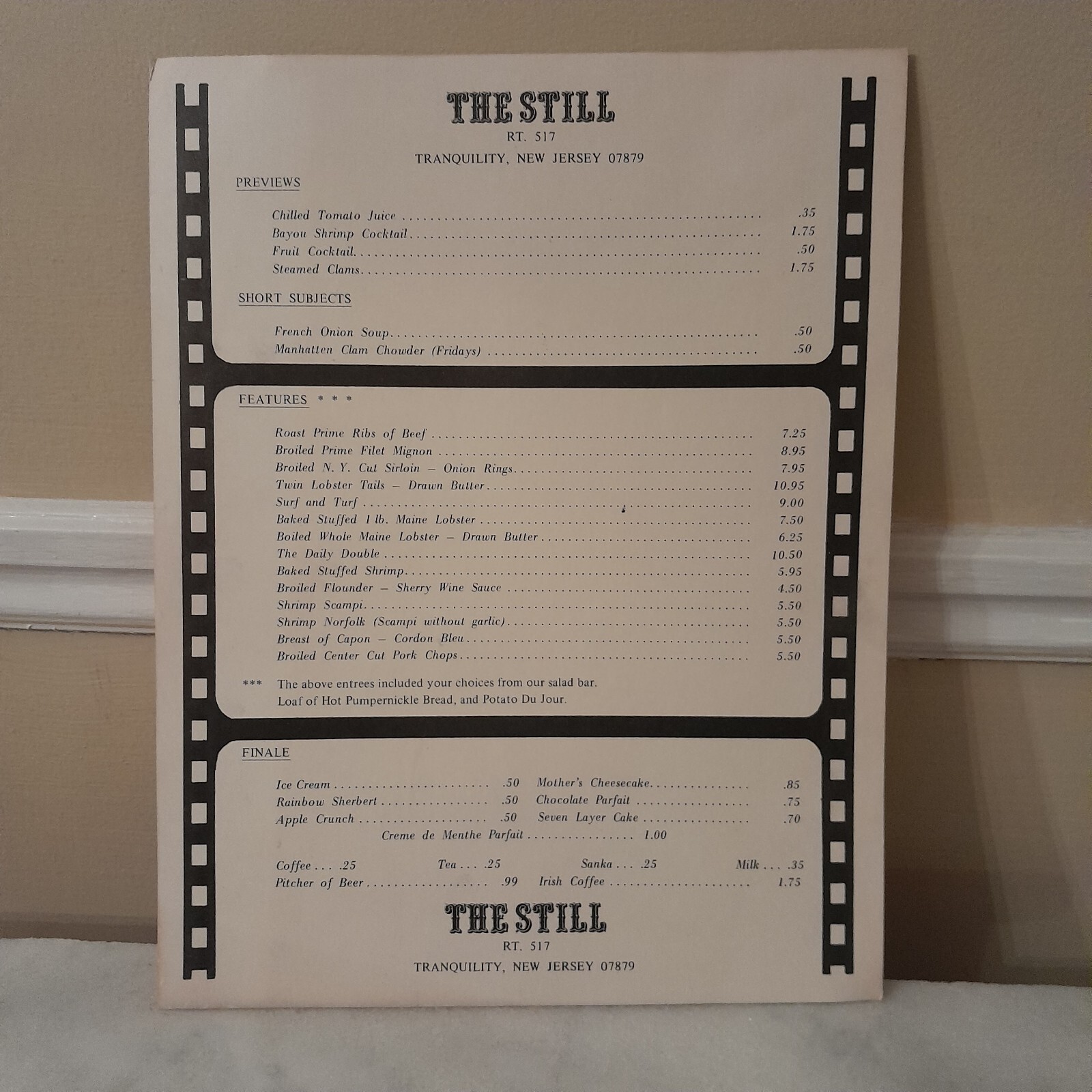 Vintage The Still Restaurant Menu Tranquility New Jersey Vintage The Still Restaurant Menu Tranquility New Jersey