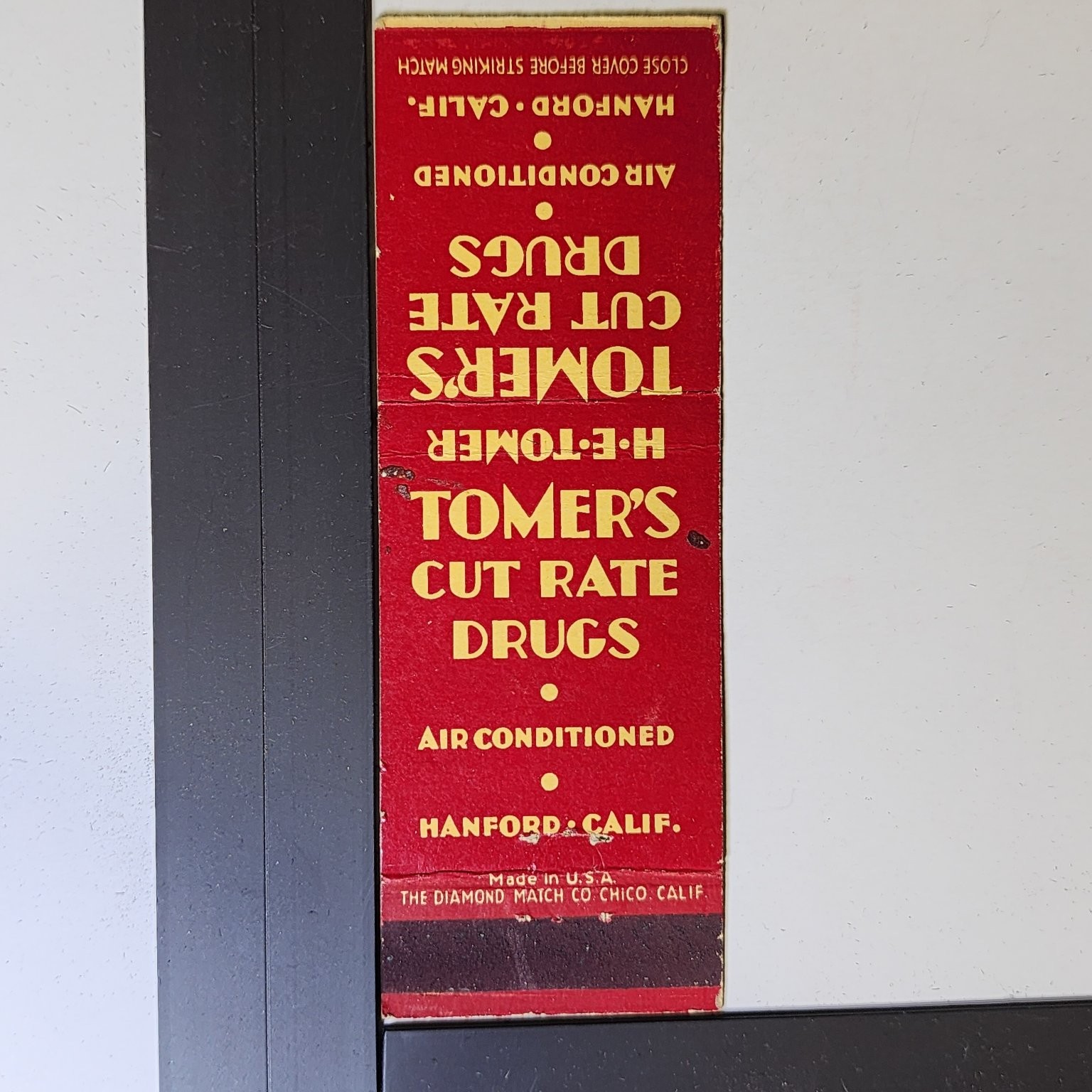 Tomer's Cut Rate Drugs Hanford Calif Air Conditioned Vintage Pharmacy Matchbook Tomer's Cut Rate Drugs Hanford Calif Air Conditioned Vintage Pharmacy Matchbook