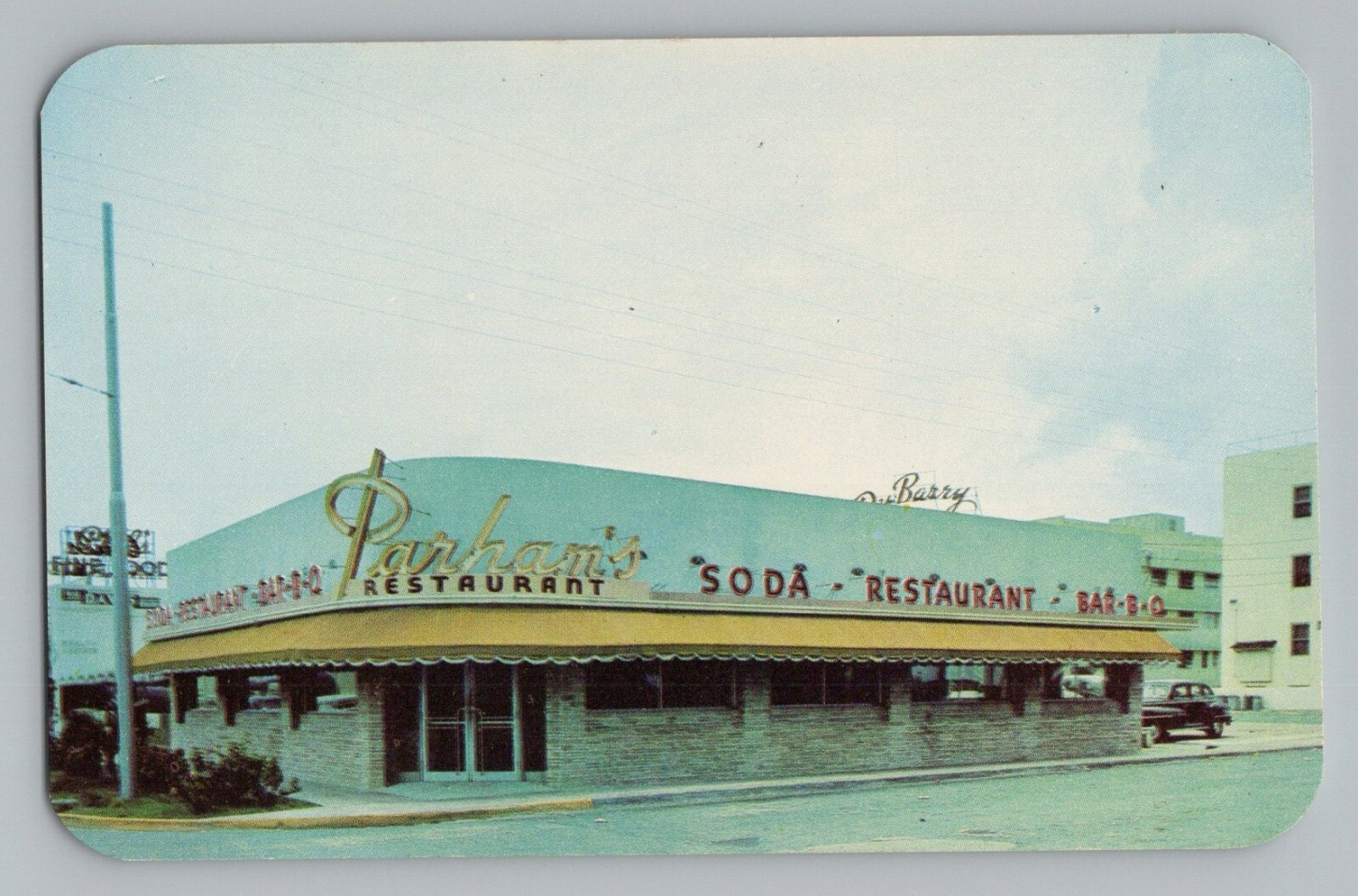 Miami Beach Florida FL Parham\'s Restaurant Soda Bar-B-Q Chrome Postcard 1950s