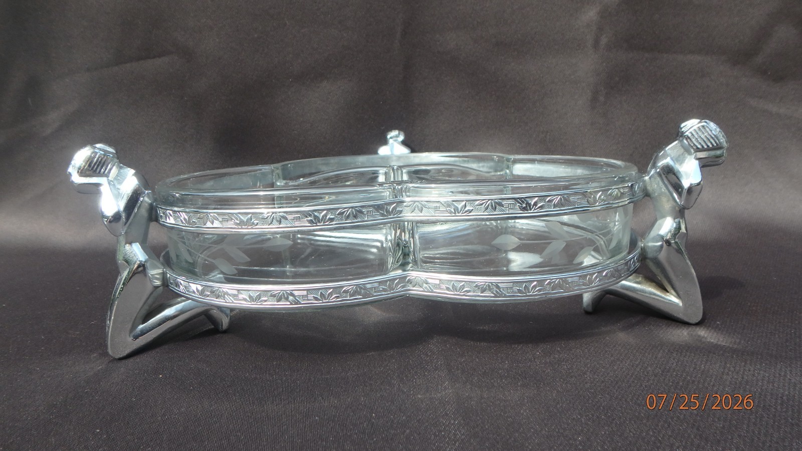 Farber Artkrom Cubist Weeping Nudes Chrome Surround Holding Etched Glass Bowl