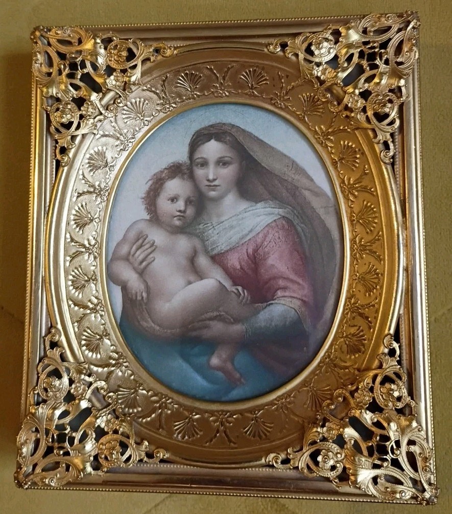 Antique Small Victorian Style Frame Sistine Madonna Miniature Raphael 4.5 x 5.5\