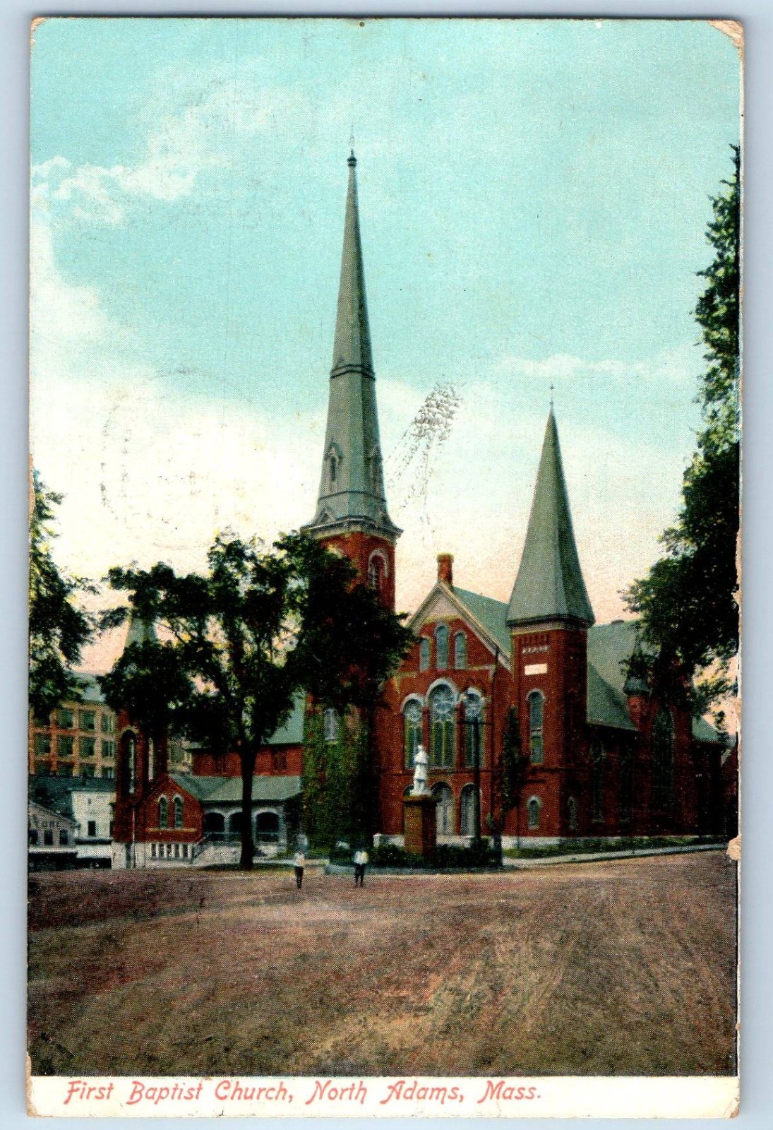 1909 North Adams Massachusetts MA Vintage Postcard First Baptist Church Building