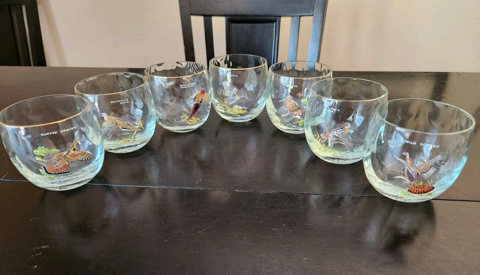 Vtg 7pc Set Ned Smith Optic Roly Poly Glasses Birds West Virginia Glass Co