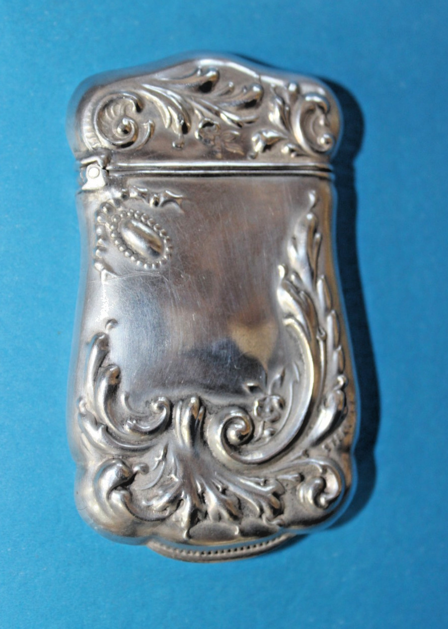 Antique Art Nouveau Repousse Sterling Silver Match Safe Box Ornate Vesta Case