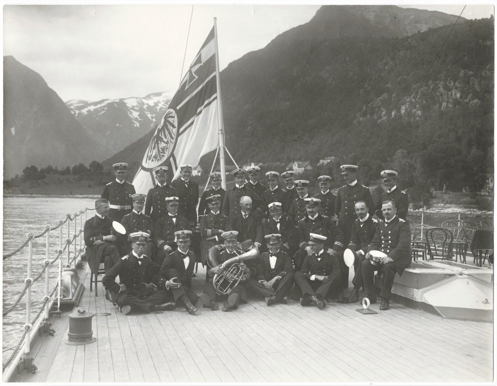 China, Qingdao Photo with German Marines on a Ship with Qingdao Flag