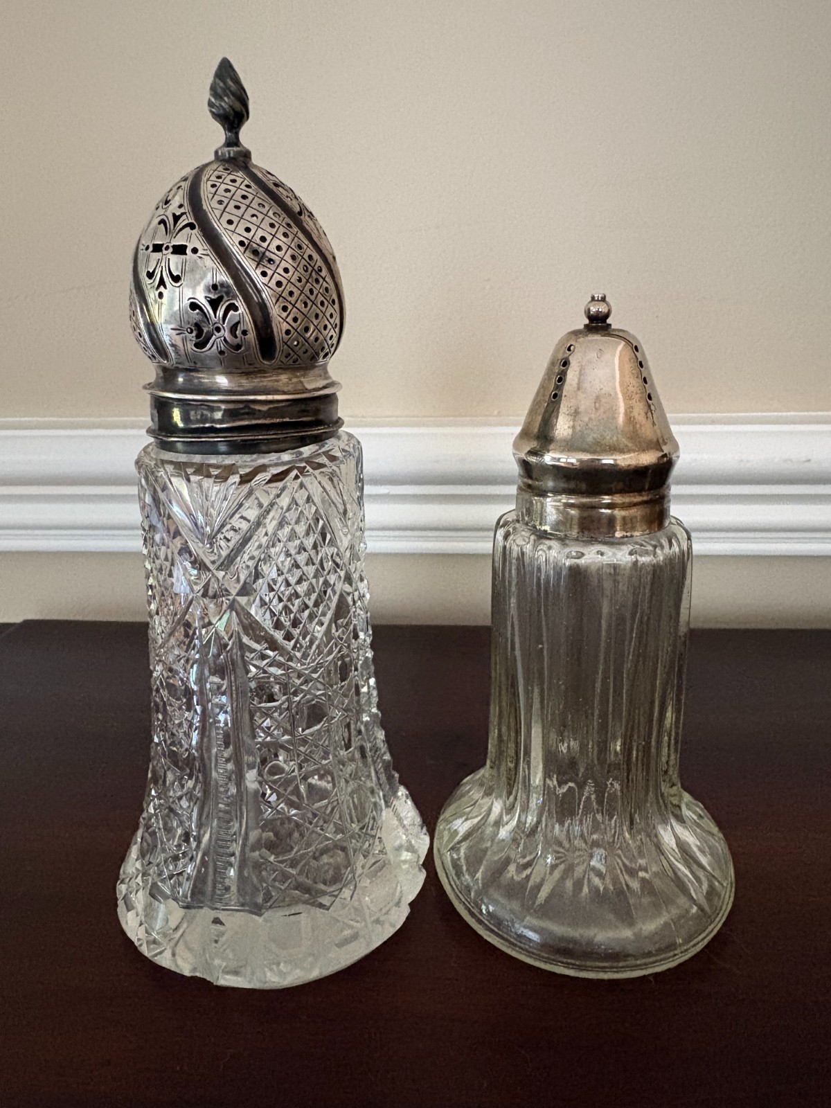 Set of Two Sugar Shakers (Or Muffineers) Late 1800s, British Hallmark on One
