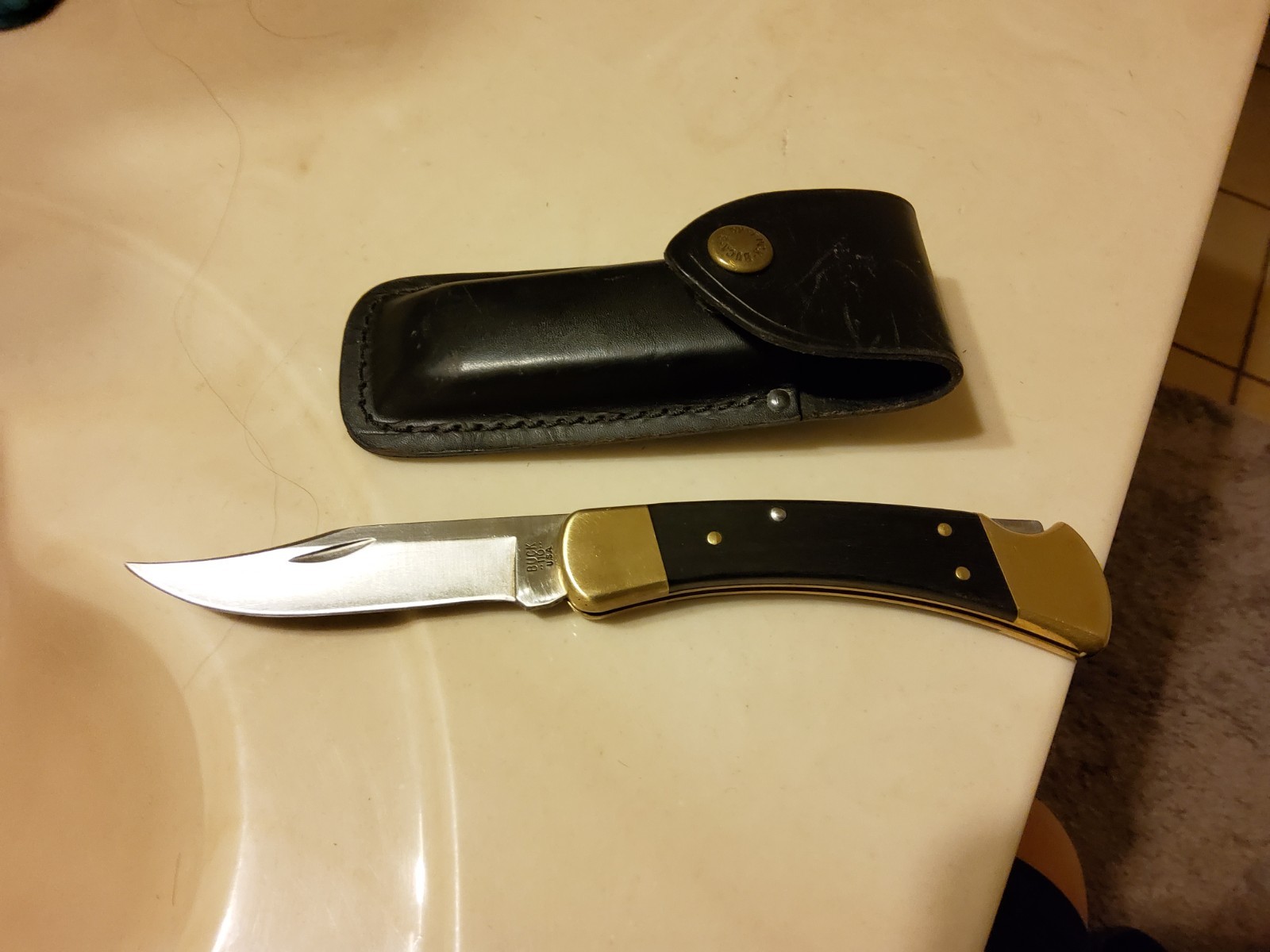 BUCK Knife USA 110 Hunter 4 dot 1981-1986 With Original Leather Sheath Vintage
