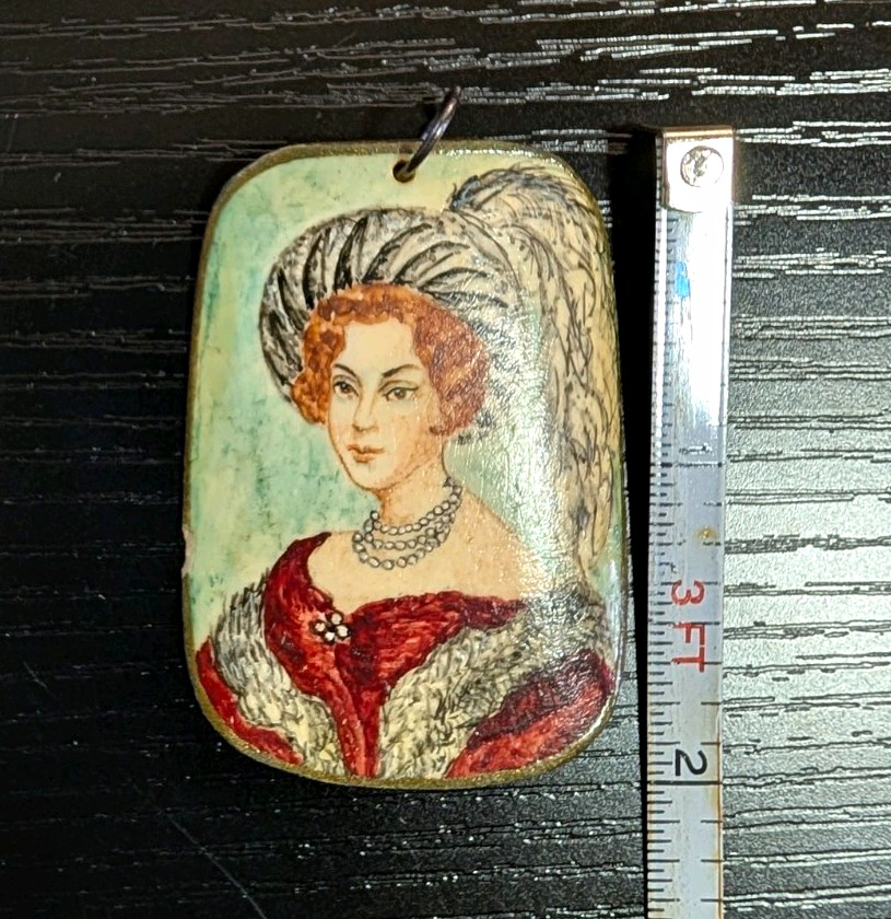 Vintage hand-painted portrait miniature made in Poland, signed Maja Witowiak