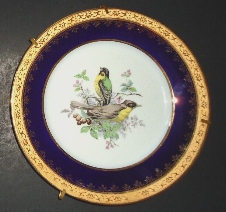 Vtg Limoges France Plate Gold Blue  Birds Porcelaine Artistique 8 in