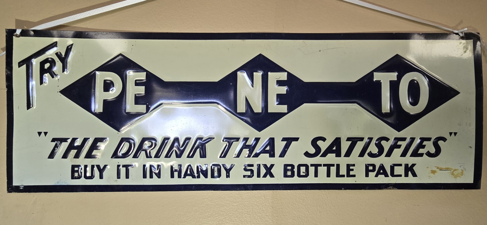 Vintage 1930's 1940's PE-NE-TO SODA POP Metal Sign Very Rare