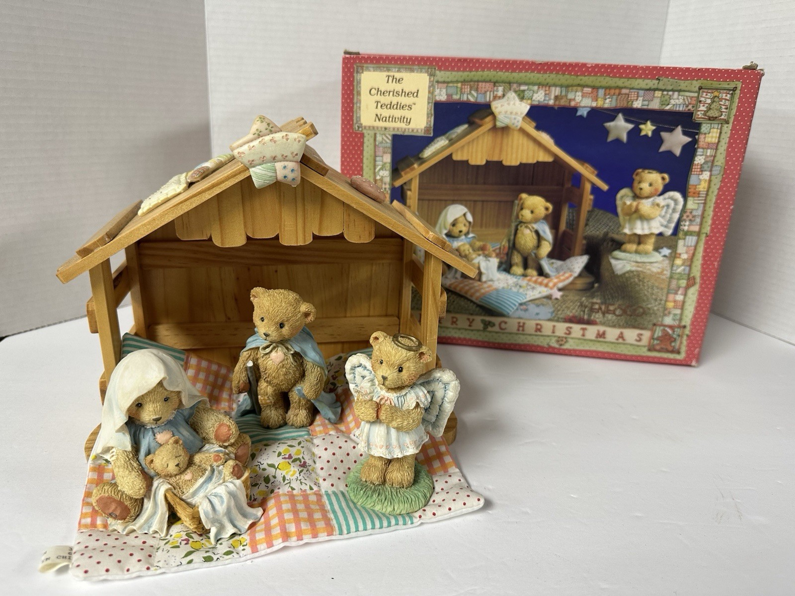 VTG 1993 Enesco Cherished Teddies Nativity 5 Piece Set  Christmas EUC