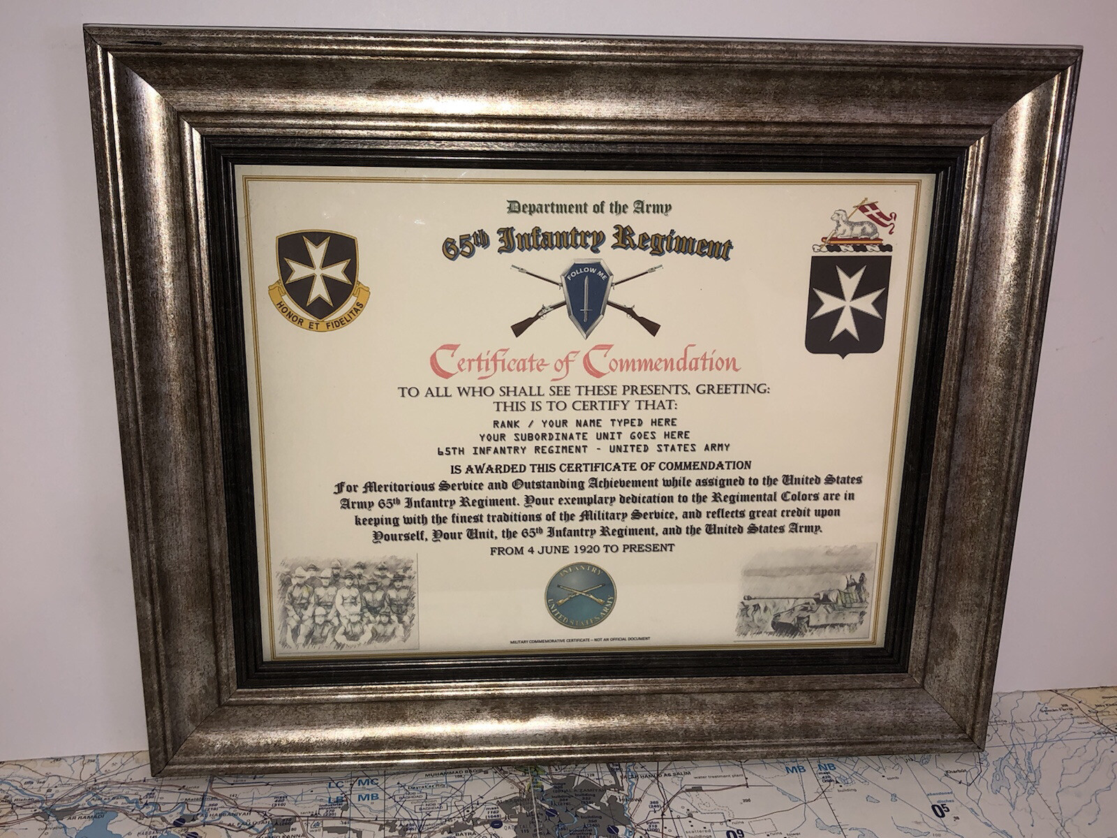 65TH INFANTRY REGIMENT / COMMEMORATIVE - CERTIFICATE OF COMMENDATION