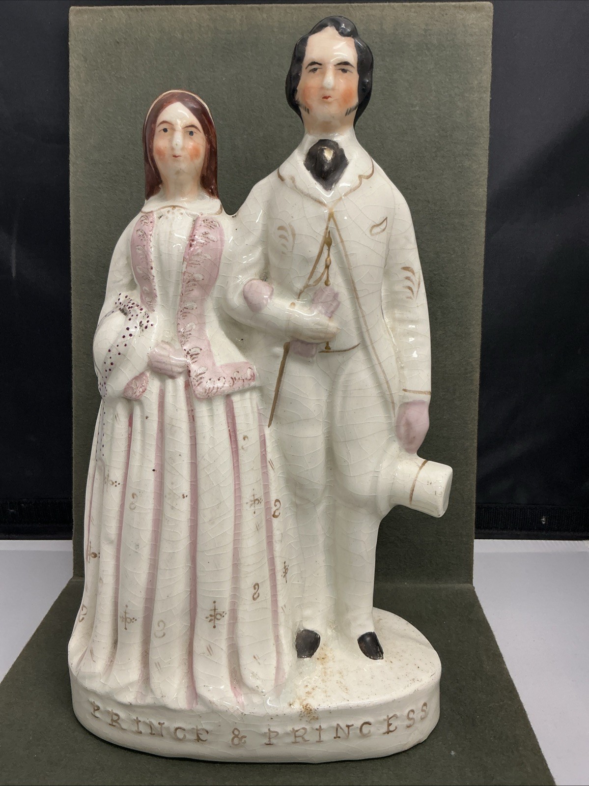Antique 1860s Prince & Princess of Wales Staffordshire Porcelain Figurine -12”