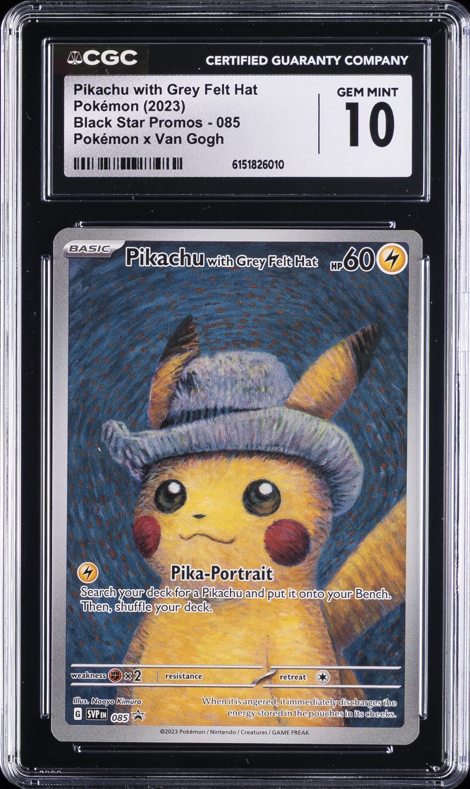 2023 BLACK STAR PROMO VAN GOGH #085 PIKACHU WITH GREY FELT HAT CGC 10 GEM MINT