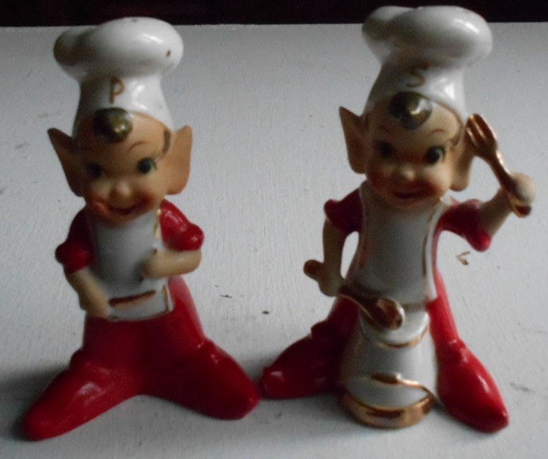 Vintage Snap & Pop Elves in Chef Hats Cook Salt & Pepper Shakers Vintage Snap & Pop Elves in Chef Hats Cook Salt & Pepper Shakers