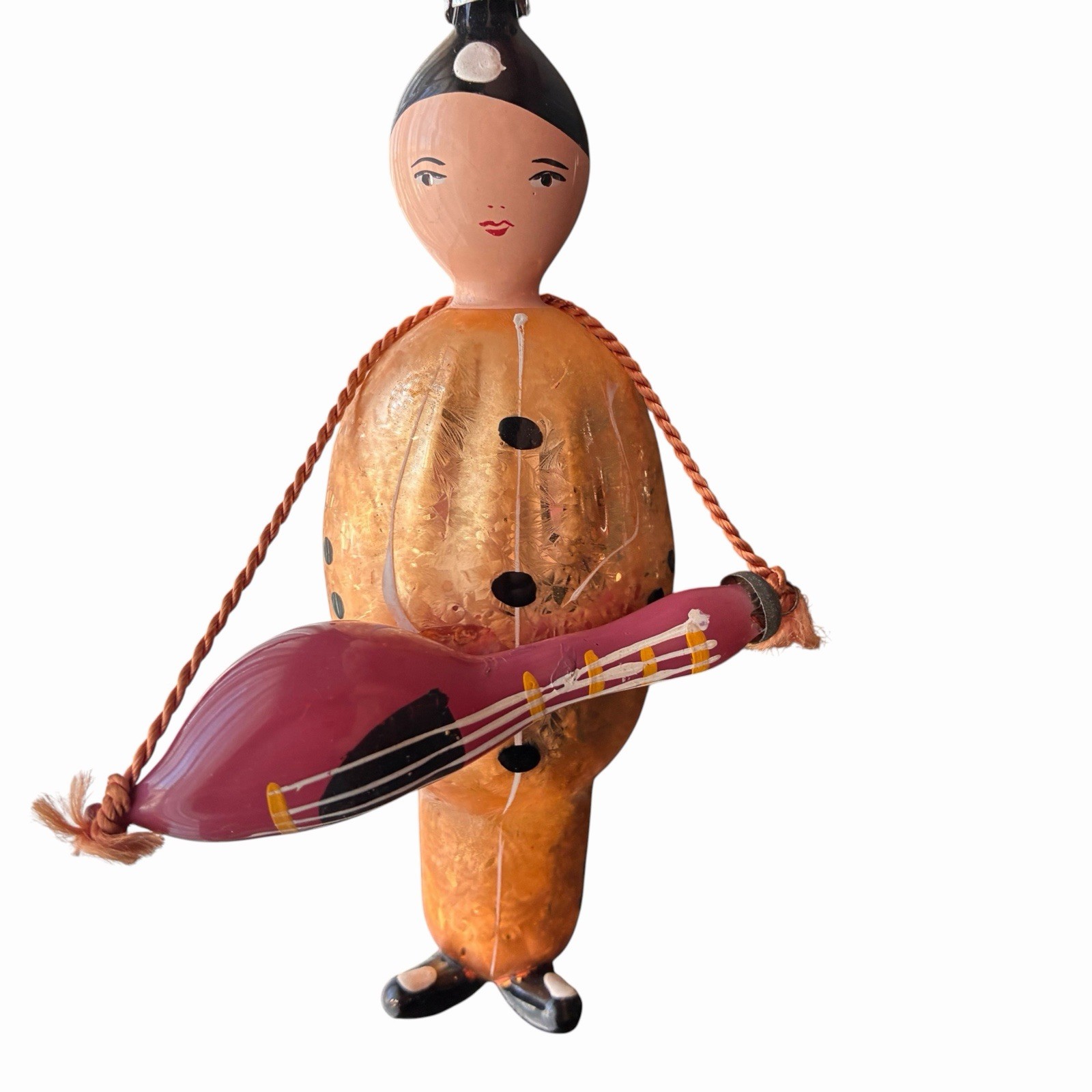 Vintage De Carlini Style Glass Christmas Ornament Guitar Player Musician