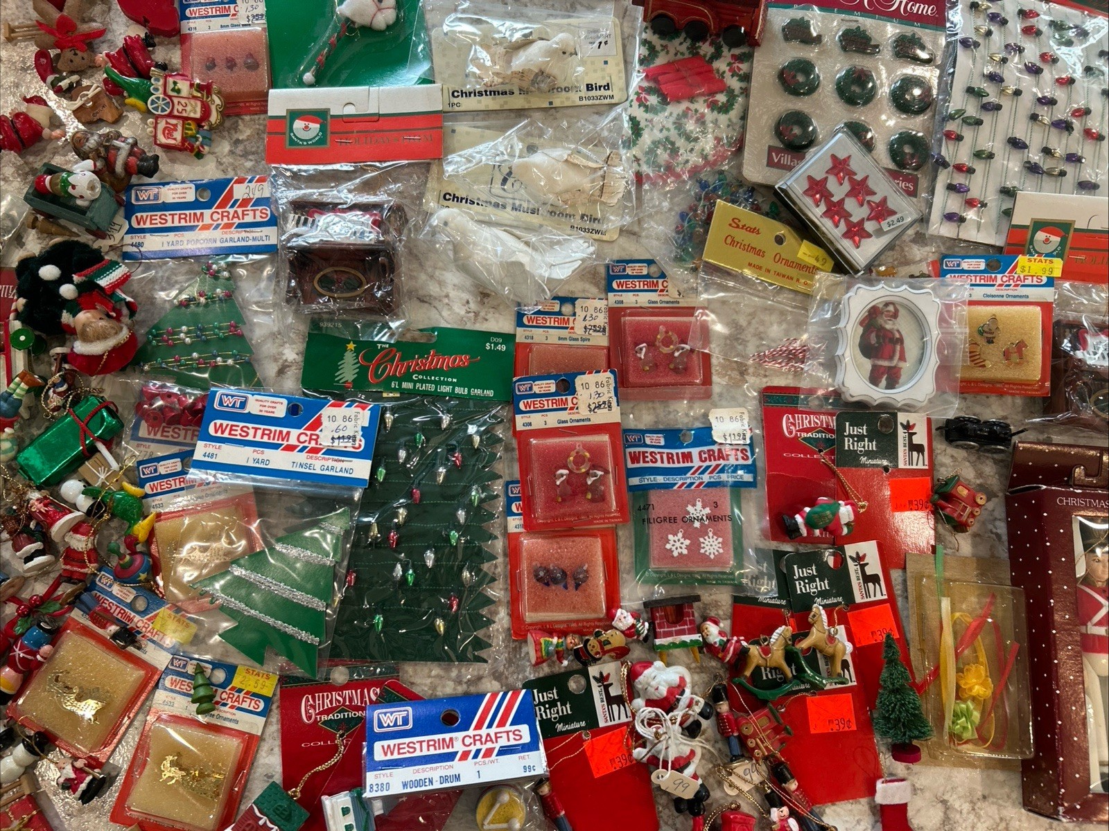 Lg Lot VTG Christmas Small Ornaments Craft Etc. Mixed Materials & Styles