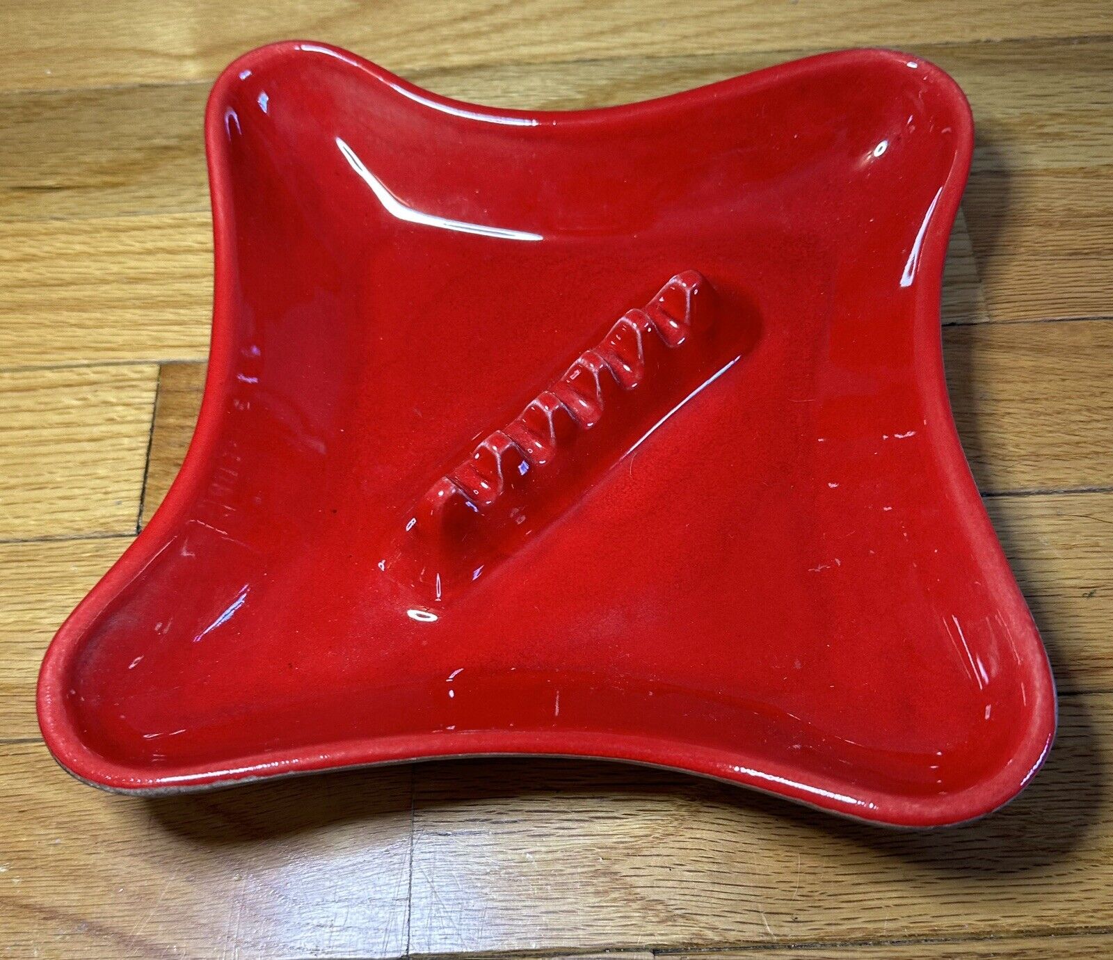 Vintage - Cherry Red Glazed Ashtray - Made In USA