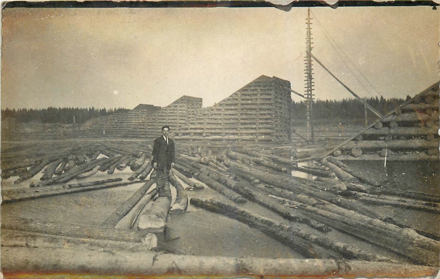 1910 St John River Maine Logging Camp RPPC Man Log Drive Timber Industry 1910 St John River Maine Logging Camp RPPC Man Log Drive Timber Industry