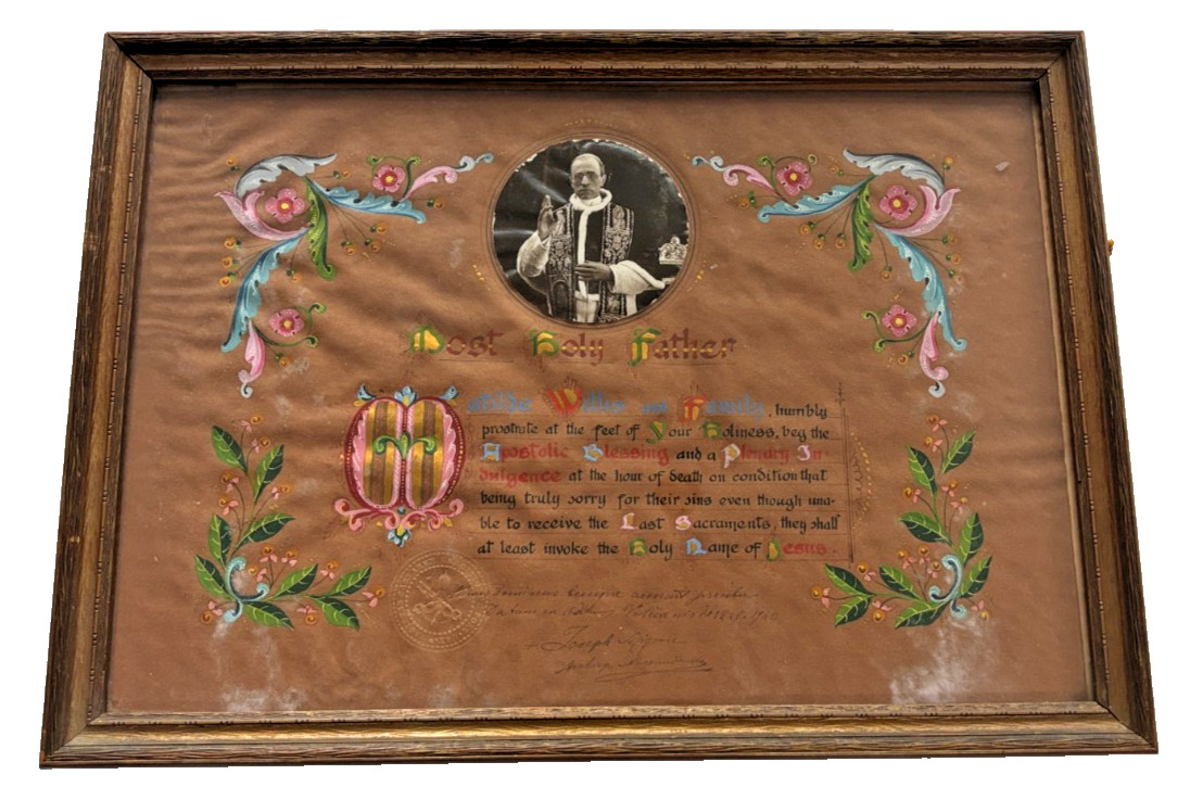 Rare 1940 Signed Pope Pius XII Catholic Vatican Last Rites Blessing Parchment