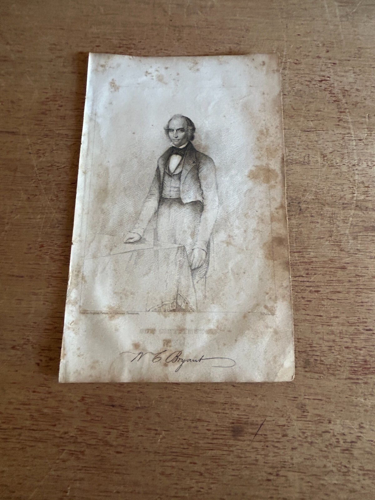 1840s William Cullen Bryant Engraving Rough Foxing Damage Vintage Antique