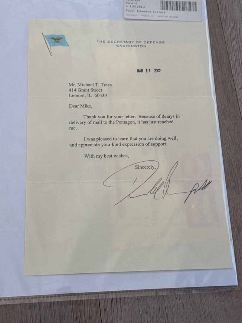 Donald Rumsfeld Signed 2002 TLS Sec of Defense Letter w/ COA