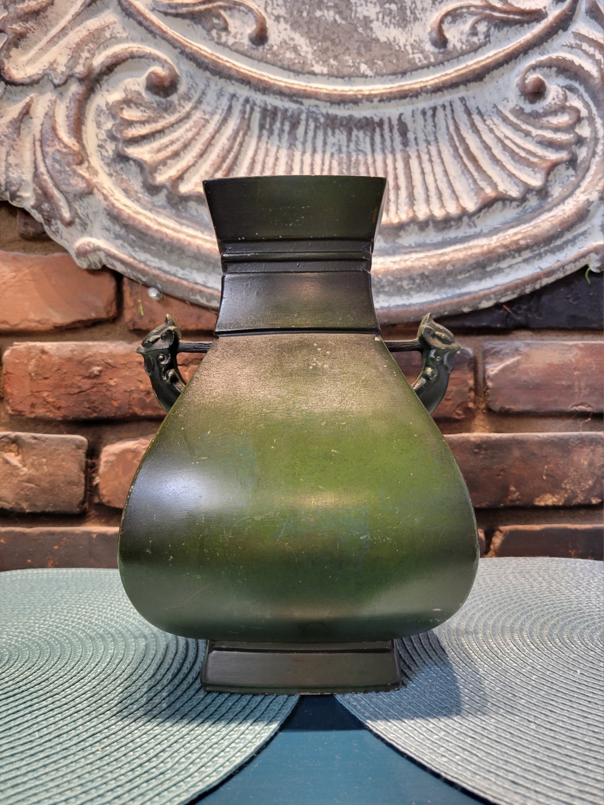 Vintage Bronze Vase With Beast-head Handles by Shibuya Hoshu 9.5