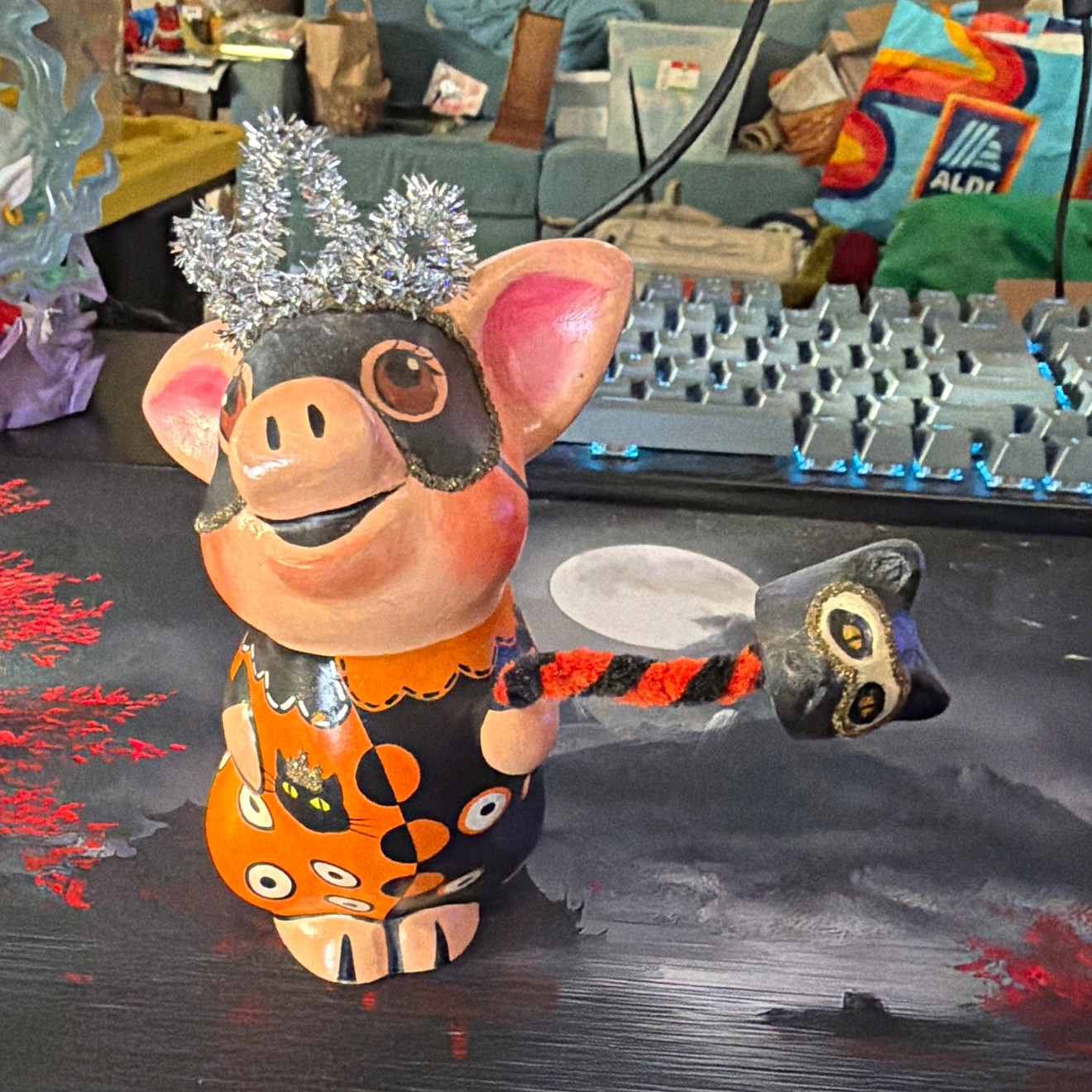 Vaillancourt Folk Art Hand-Painted Signed Wooden Pig Figurine #117 2021