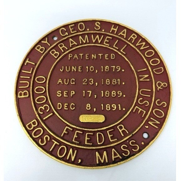 Bramwell Feeder Geo. S. Harwood & Son Plaque Sign Painted Collectible Vintage