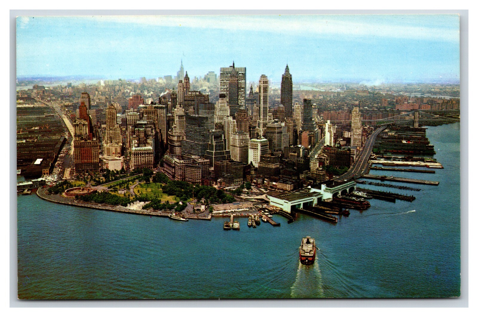 Aerial View Manhattan Skyline New York City NY NYC UNP Chrome Postcard S7