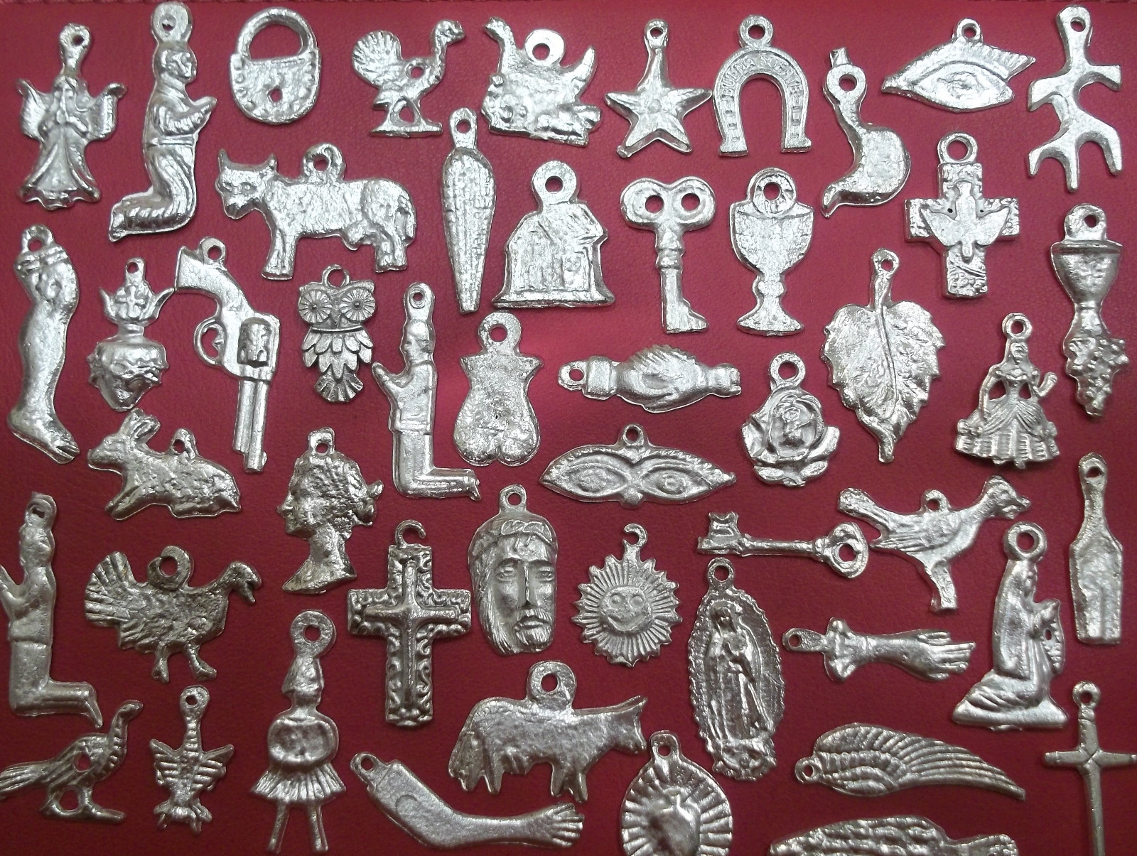 100 Milagros Charms Mexican Folk Art Shiny SILVER Exvoto Nicho Retablo #3
