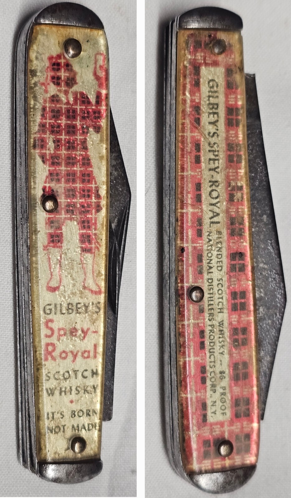 Vintage Gilbey's Spey Royal Scotch Whiskey Dancing Scot Pocket Knife Distillery