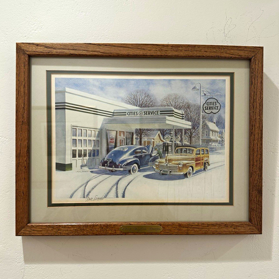 Pair of 1988 JackGas Schmitt Classic Gas Station Cars Framed Print