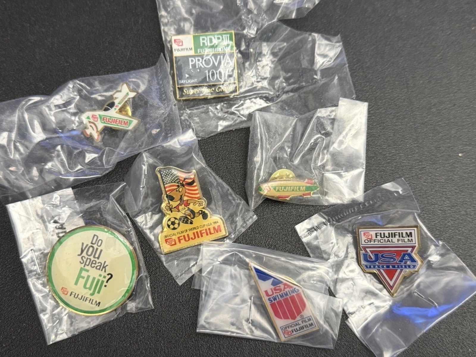NEW 7 LOT Vintage Fujifilm Airplane Blimp Olympic World Cup Fuji Film Lapel Pin