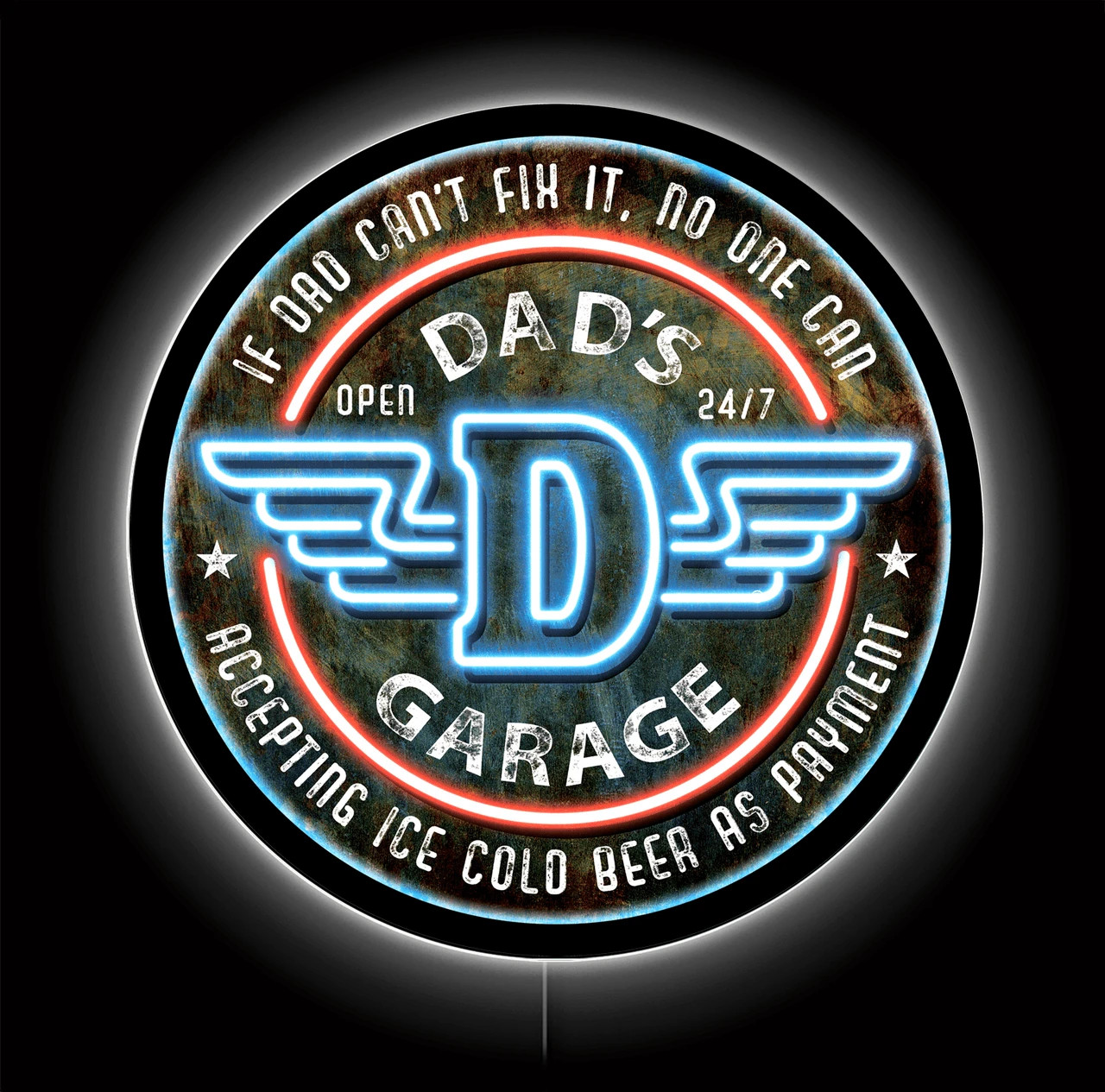 Genuine Dad's Garage Open 24/7  LED Sign, Vintage, Bar, Man Cave, Memorabilia