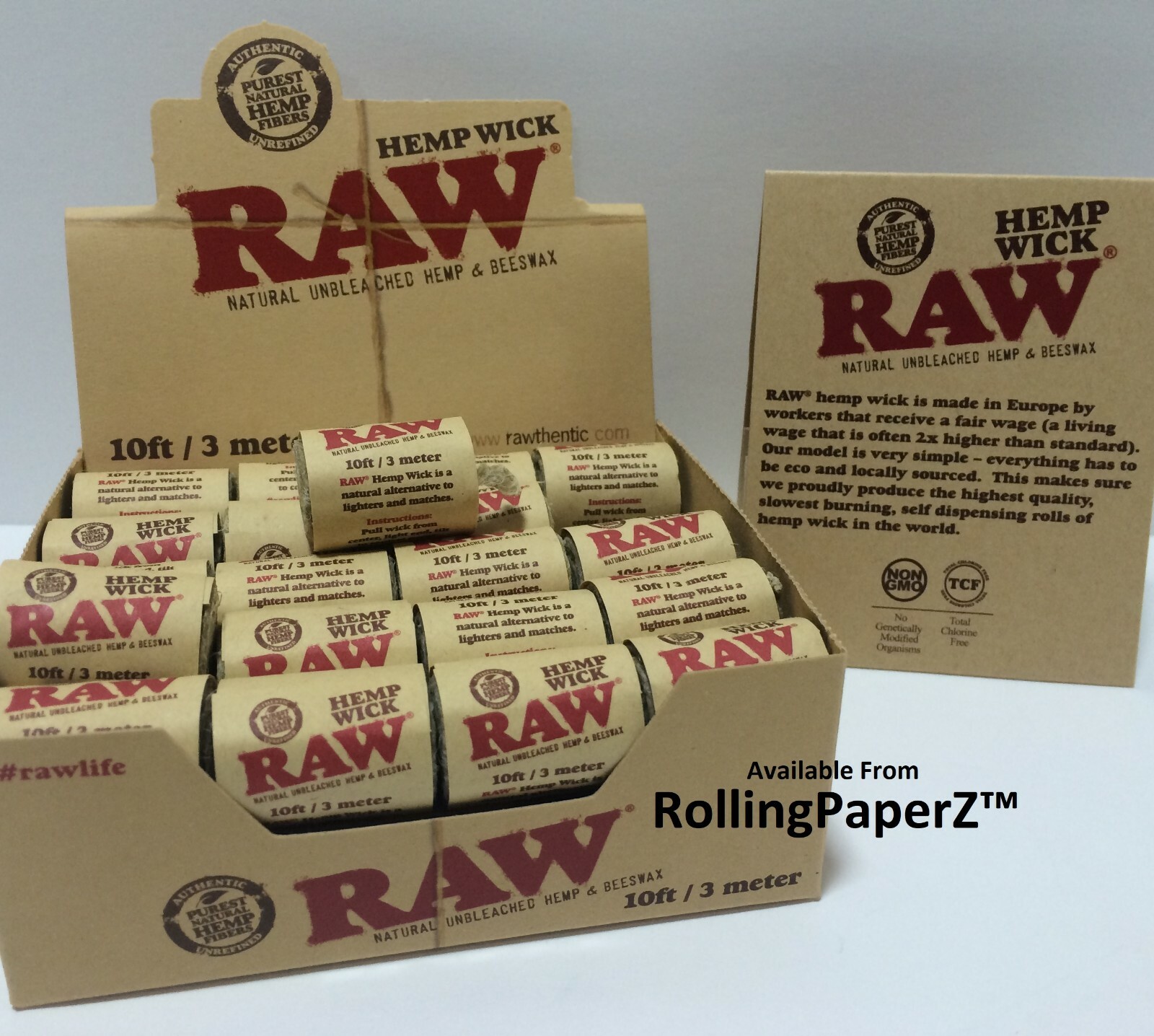 10 x10 FT = 100 FEET of RAW Rolling Papers HEMP WICK Natural Hemp & Beeswax 10 x10 FT = 100 FEET of RAW Rolling Papers HEMP WICK Natural Hemp & Beeswax
